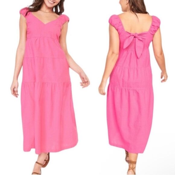 Old Navy Fit & Flare Tiered Seersucker All-Day Maxi Dress Small Tall - Picture 2 of 10